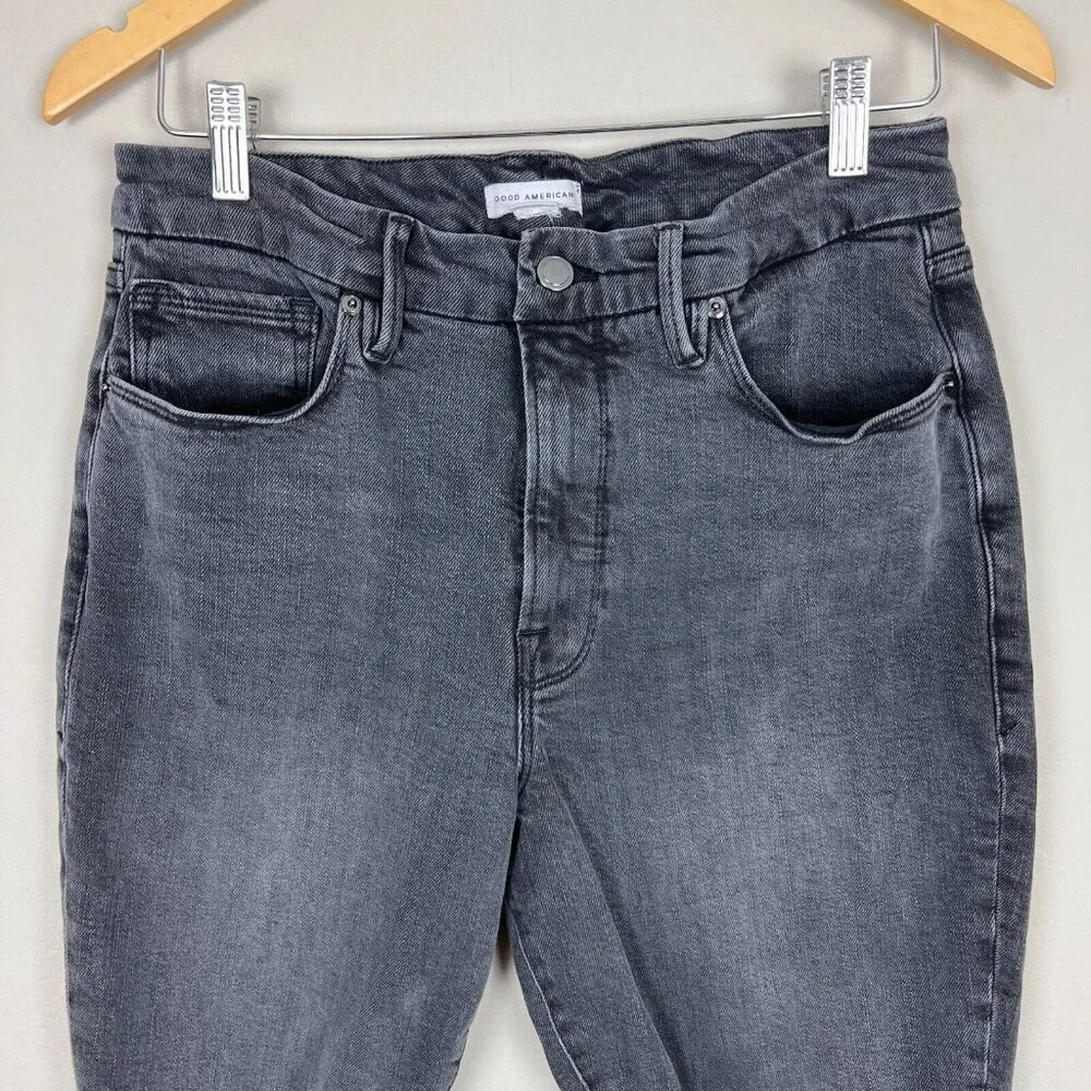 GOOD‎ AMERICAN Jeans Womens 12 /31 Black Gray Good Classic Distressed Skinny